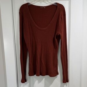 Target Women's Long Sleeve Ribbed Top - Deep Rust